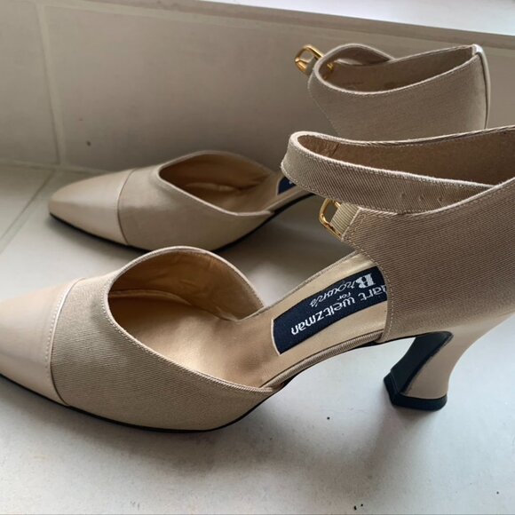 Stuart Weitzman Taupe Pump With Strap and Kitten Heel Size 6 - Picture 4 of 9